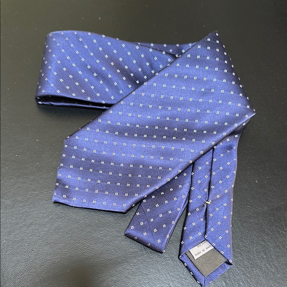 Canali Blue and White Polka Dot 100% Silk Tie